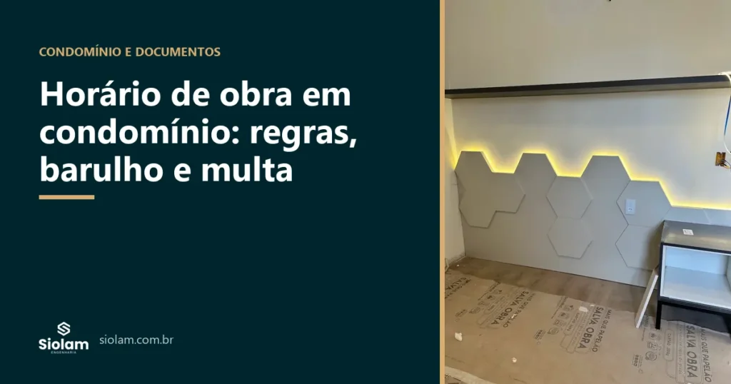 Painel hexagonal com iluminação LED e piso protegido durante reforma de apartamento em condomínio, obra da Siolam Engenharia